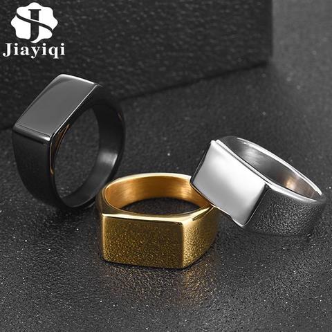 Punk Men Ring Square 316L Stainless Steel Jewelry Rings Black Gold Silver Color Waterproof Jewelry Accessories Male Women Gifts ► Photo 1/6