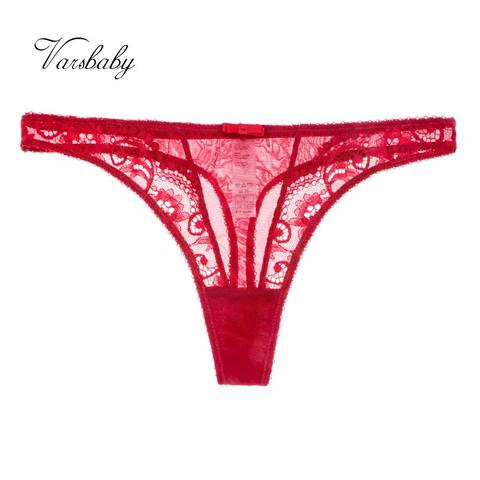 Varsbaby Sexy Hollow-Out Lace Low-Rise Thongs Breathable Underwear S M L XL 2XL Christmas Red And Black Panties ► Photo 1/6