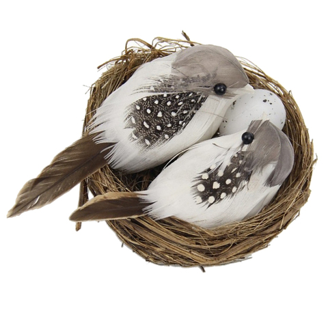 Set of Artificial Feathered Birds Nest & Birds Eggs Garden Outdoor Statues for Bonsai Hanger Lawn Decoration ► Photo 1/6