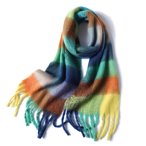 2022 New Women Plaid Scarf Winter Pashmina Shawls Cashmere Thick Wraps Lady Tassel Warm Scarves Rainbow Hairy Bufanda ► Photo 1/6