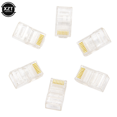 Wholesale 50 100 pcs Cat5 RJ45  RJ 45 Connector plug 8P8C Modular Ethernet Cable Head Plug Gold-plated Cat 5e Crimp Network ► Photo 1/6