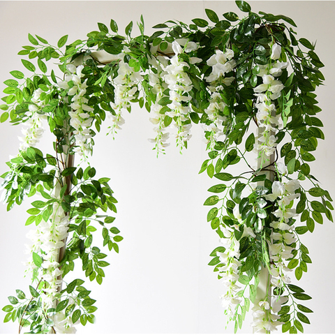 7ft 2m Flower String Artificial Wisteria Vine Garland Plants Foliage Outdoor Home Trailing Flower Fake Flower Hanging Wall Decor ► Photo 1/6