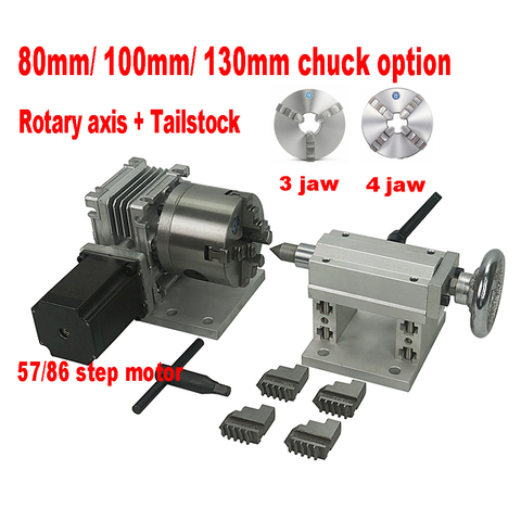 DIY CNC 4th A Rotary Axis Tailstock 80mm 100mm 130mm Chuck CNC dividing head Rotation Axis kit for Mini CNC with 3  4 jaw chuck ► Photo 1/6