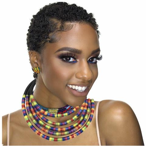 African Multilayer Choker Necklaces Earrings Jewelry Sets Women Bib Collar Statement Necklace Rope Magnetism Button Boho Jewelry ► Photo 1/6