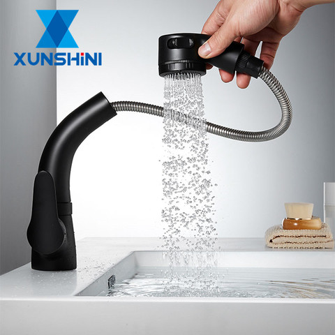 XUNSHINI Lifting Pull Out Bathroom Basin Sink Faucet Single Handle Hot and Cold Water Crane Sink Mixer Tap ► Photo 1/6