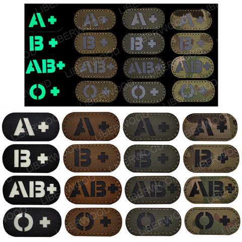 Blood Type A B O AB POS Positive Reflective Patch Glow in Dark Military Tactical Applique CP Multicam Hook Loop Armband Badge ► Photo 1/6