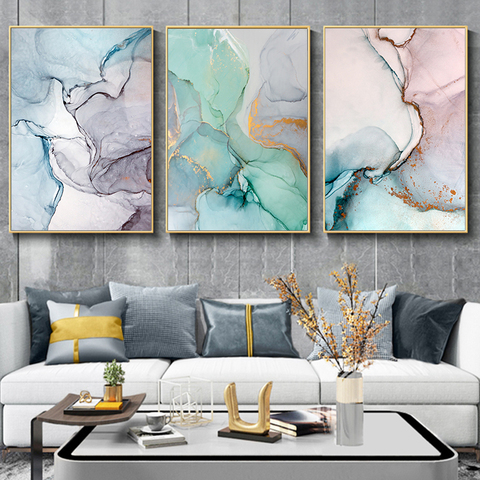 Teal Marble Abstract Artwork Canvas Wall Art Poster Nordic Print Painting Decorative Picture Modern Home Office Room Decor ► Photo 1/6