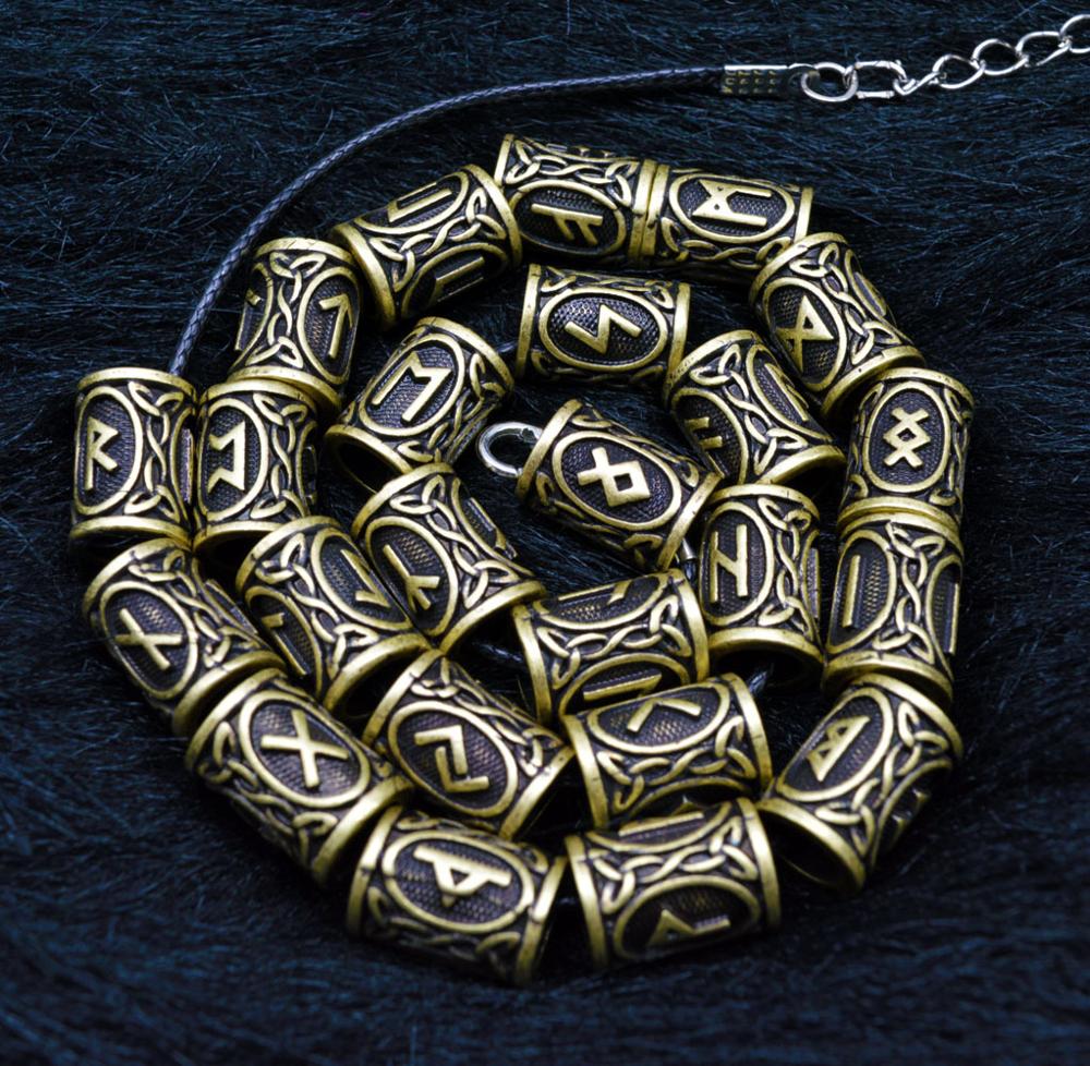 24pcs/Set Futhark Viking Runes Tube Spacer Beads for Jewelry Making Beards Hair