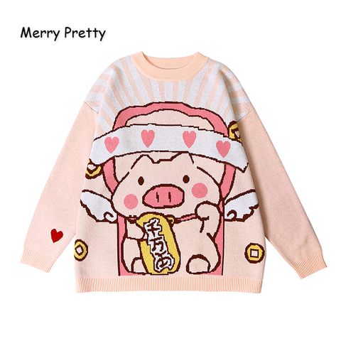 MERRY PRETTY Women's Cartoon Pig Embroidery Knitted Sweaters And Pullovers Winter Thick Warm Girls Knit Jumpe Sweater Jacquard ► Photo 1/6