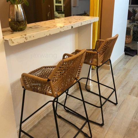 Modern Minimalist Bar Chair Bar Chairs High Stool Bar Stool Home Nordic High Chair Rattan Chair Bar Stool ► Photo 1/6