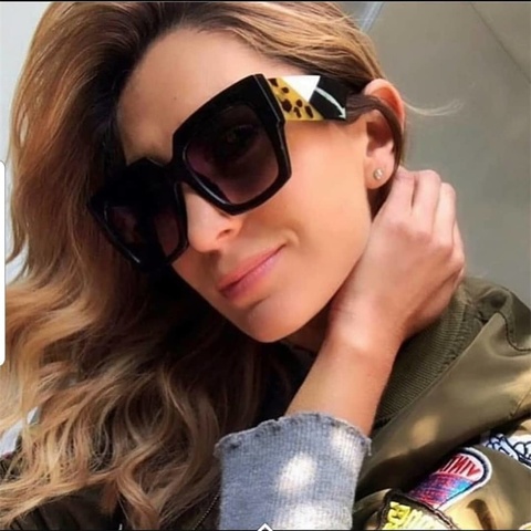 Oversized Sunglasses Women Luxury Designer Big Frame Sun Glasses Men  Classic Rivet Glasses Brown Black Eyewear