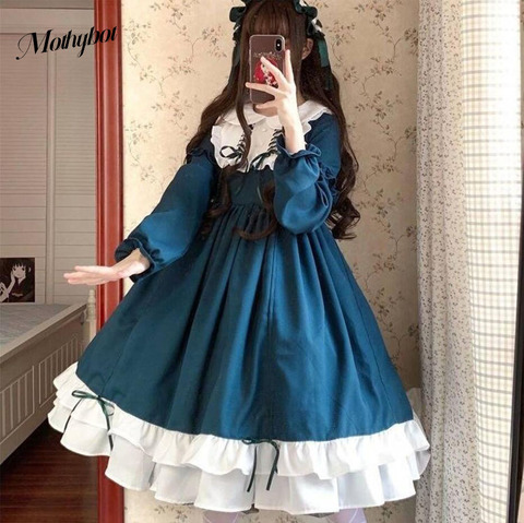 Mothybot Vintage Princess Women Lolita Dress Sweet Lace Angel Bowknot High Waist Victorian Kawaii Girl Gothic Lolita New ► Photo 1/6