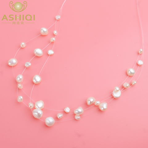 ASHIQI Multilayer White Natural Baroque Pearl Choker Necklace for Women Simple Style Handmade DIY Wedding Party Jewelry gift ► Photo 1/6