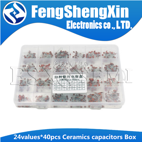 24values*40pcs=960pcs 50V Ceramic Capacitor Assorted kit 2pF-100nF 104 Assortment Set + Box ► Photo 1/3