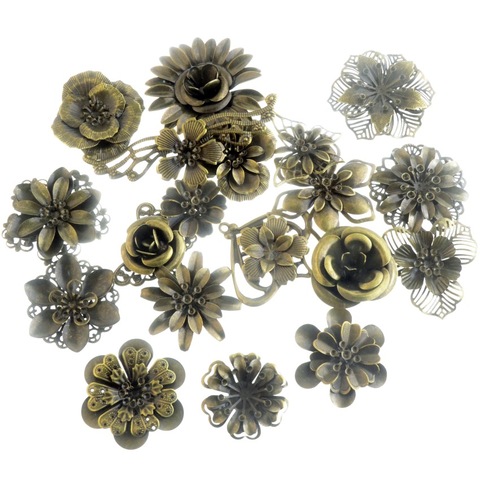 Free shipping Retail 2Pcs Antique Bronze Filigree Flower Embellishment Metal Crafts Gift Decoration DIY Findings ► Photo 1/5