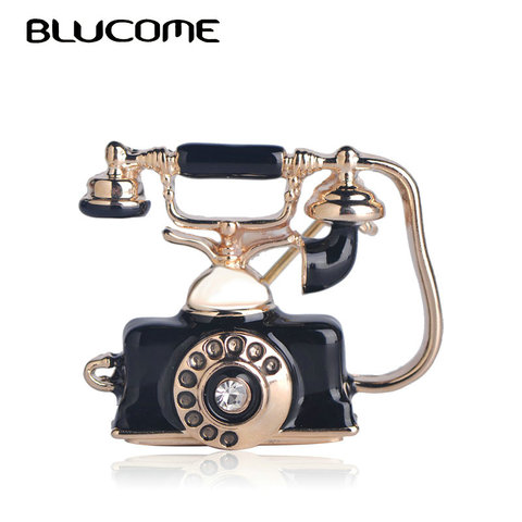 Blucome Reminiscent Vintage Telephone Landline Phone Brooch Mother Father Precious Gifts Souvenir Rose Gold Color Enamel Jewelry ► Photo 1/6