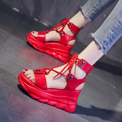 Fashion Wedges Shoes For Women Sandals 7CM High Heels Summer Shoes 2022 Sexy Femme Leather Platform Sandals White shoes ► Photo 1/6