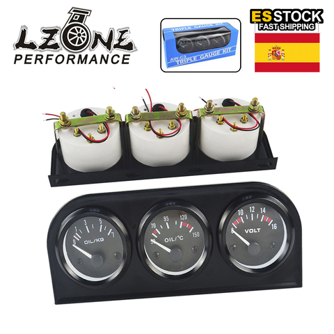 LZONE - 52MM 3 In 1 Volt meter + water temp gauge + Oil Pressure Gauge Kit Volt meter Or Oil Temperature Gauge Triple Mete ► Photo 1/6