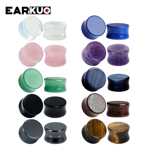 EARKUO New Simple Style Stone Ear Tunnels Gauges Stretchers Fashion Body Piercing Jewelry Earring Plugs Expanders One Pair 2PCS ► Photo 1/6