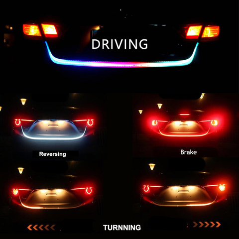 Car Rear Trunk Tail Light 120cm Colorful Dynamic Reverse Warning LED Strip 12v Auto Additional Brake Follow Turn Signal Lamp ► Photo 1/6