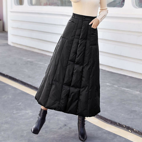 Women Winter Warm Skirt A-linen Swing Mid-length Quilted Padded Pocket Black Ladies Skirt ► Photo 1/6