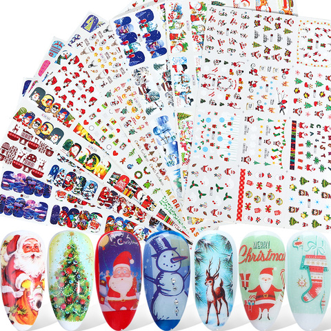 12pcs Christmas Nail Sticker Santa Claus Elk Snowman Gift Water Transfer Slider Full Wrap Xmas Cartoon Winter Decal SABN/A-1 ► Photo 1/6