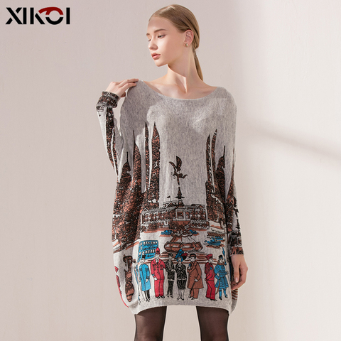 Oversized Sweater Women Pullover City PrintDress Winter Pull Knitted Cloth Loose Long Batwing Sleeves Casual sueter mujer ► Photo 1/6