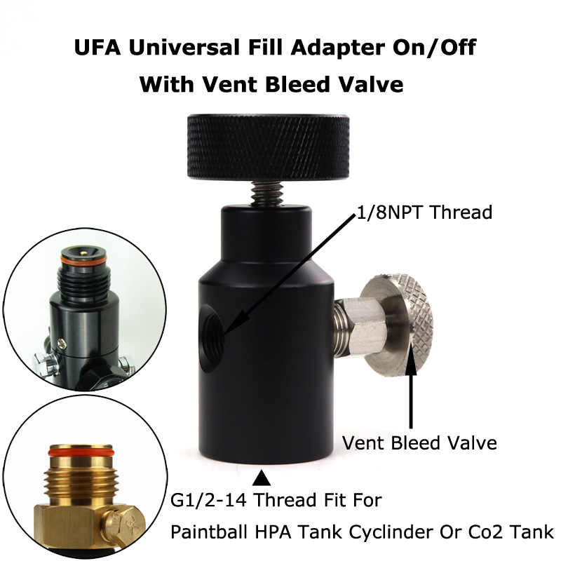 Remote Line On/Off ASA Fill Adapter w/Gauge CO2 Compressed Air Paintball Tanks 