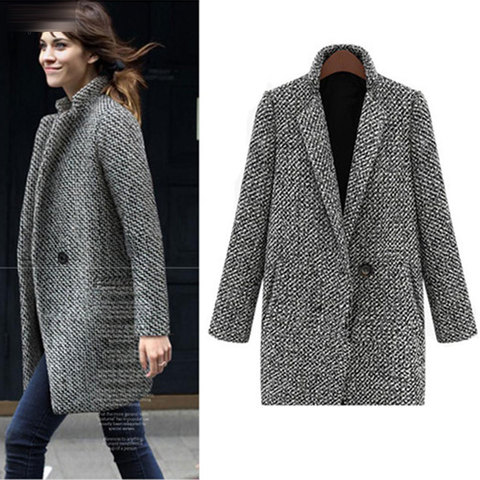 Woman Coats Winter 2022 Women Winter Casual Long Sleeve Houndstooth Button Coat Gray Autumn Outerwear Coat ► Photo 1/6