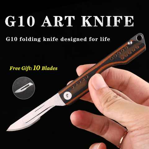 G10 Mini Folding knife EDC High Hardness Carving Tool Outdoor Survival Self-help Folding Knives Non-slip Handle Bue Orange ► Photo 1/6