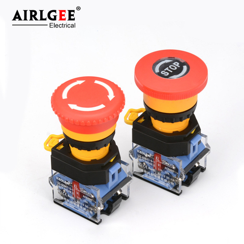 22mm emergency stop switch button mushroom head self-locking button LA38-11ZS / stop emergency power failure stop 1NO 1NO / 2NC ► Photo 1/5