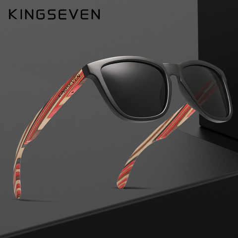 Genuine KINGSEVEN New Fashion Trend Design Women Sunglasses Men Gradient Multi Color Natural Wood Mirror Lens Sun Glasses Oculos ► Photo 1/5