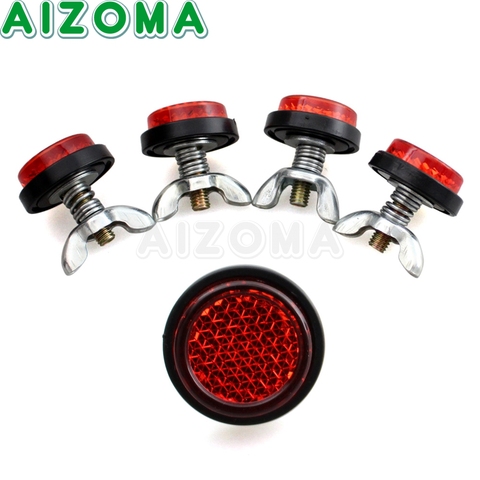 Off-road 4pc Reflective Tag Bolt Screws Rear License Plate Warning Reflector Red Safety Lens For Motorcycle Trunk Car Scooter ► Photo 1/6