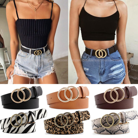 Double Ring Women Belt Fashion Waist Belt PU Leather Metal Buckle Heart Pin Belts For Ladies Leisure Dress Jeans Wild Waistband ► Photo 1/6