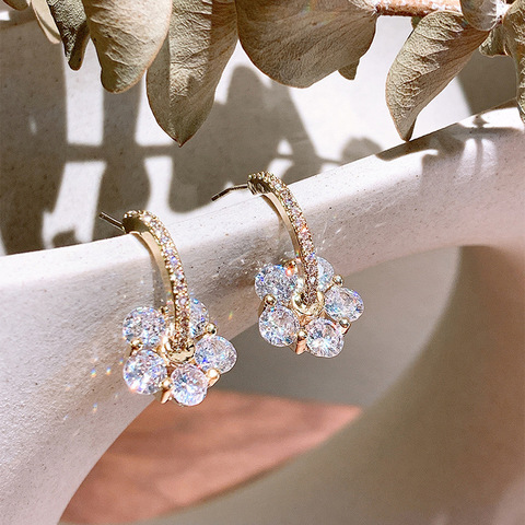 2022 new crystal flower gold earrings for women wedding Earrings Fashion Jewelry Gifts ► Photo 1/6