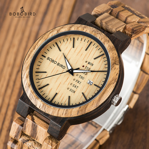 BOBO BIRD Wood Watch Men relogio masculino Week and Date Display Timepieces Fashion Casual Wooden Clock Boyfriend Best Gift ► Photo 1/6