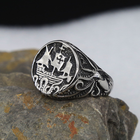 Vintage Nordic Octopus Tentacle Pirate Ship Ring Punk Stainless Steel Viking Ring Men Fashion Charm Jewelry Dropshipping Store ► Photo 1/6