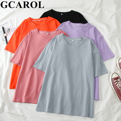 GCAROL Full Sleeve T-shirt Women Candy Oversize Boyfriend Style Tops Perfect Basic Tees Render Unlined Upper Garment 4 Season ► Photo 1/6