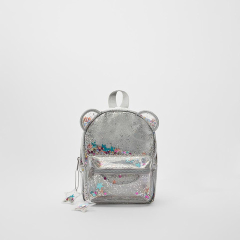 Silver cat ear glitter mini backpack ladies or cute children glitter glitter sequin backpack ► Photo 1/5