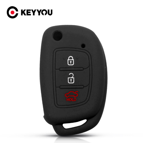 KEYYOU Silicone Car Key Case For Hyundai Elantra Tucson i40 i20 i10 iX35 iX45 Creta Santa fe H-1 Remote Fob 3 Buttons Cover ► Photo 1/6