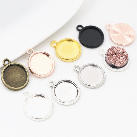 20-50pcs/Lot 8mm 10mm 12mm Inner Size Classic 7 Color Plated One Sided Single Hanging Simple Style Cabochon Base Setting Pendant ► Photo 1/6