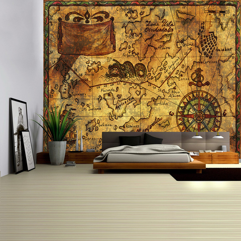 Nautical Chart Tapestry Pirate Treasure Map Hanging Decor Watercolor Map Letter Polyester Table Cover Yoga Beach towel ► Photo 1/6