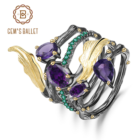 GEM'S BALLET 2.26Ct Natural Amethyst Gemstone Finger Ring 925 Sterling Sliver Vintage Neo-Gothic Rings For Women Fine Jewelry ► Photo 1/6