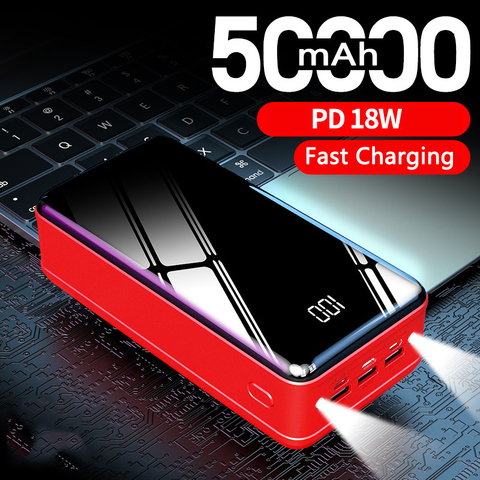 Solar Panel Powerbank 50000mah With Flashlight Portable Charger 4 Usb Type  C Poverbank For Ipad Iphone Samsung Xiaomi Power Bank - Power Bank -  AliExpress