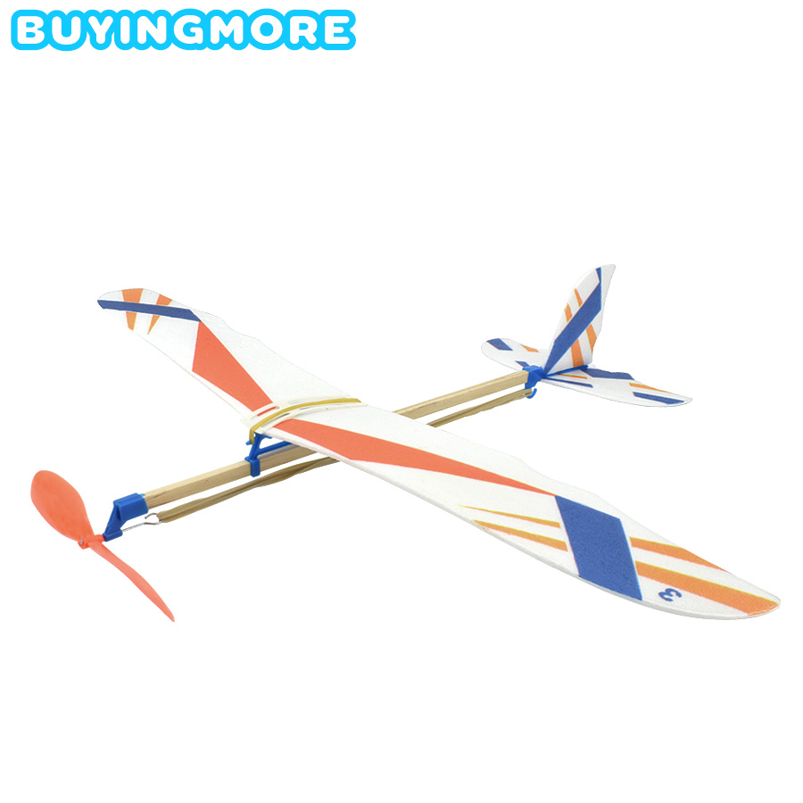 Rubber Band Powered Glider Biplane Assemble Aircraft Plane Kid Education Toy IO 