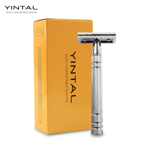 YINTAL Bright Silver Men's Classic Double-sided Manual Razor Long Handle Safety Razors Shaving  1 Razor Simple packing ► Photo 1/6