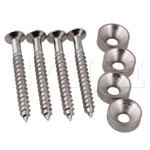 1 SET OF 4 GUITAR BASS NECK JOINT FERRULES & SCREWS CHROME ► Photo 1/3