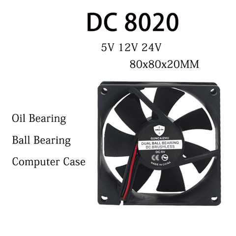 NEW DC  8020 Fan 5V 12V 24V 80x80x20MM Oil Bearing  Refrigerator fan Compressor fan 4800RPM  0.2A  with 2pin ► Photo 1/5