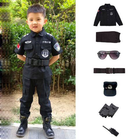 SWAT Children Halloween Policeman Cosplay Costumes Kids Carnival Police Uniform 110-160cm Boys Army Policemen Soldier 7 Pcs/Sets ► Photo 1/6