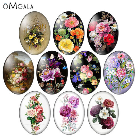 Beauty Vintage Flowers Rose Daisy 10pcs 13x18mm/18x25mm/30x40mm Oval photo glass cabochon demo flat back Making findings ► Photo 1/6